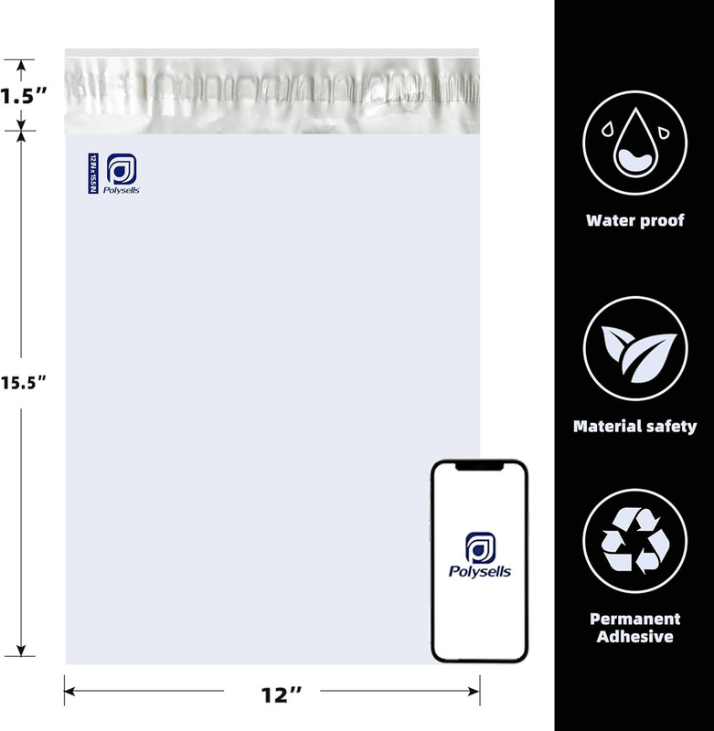 1000 Pcs 12X15.5 Inches White X Silver Poly Mailers Shipping Envelopes, Strong A gallery