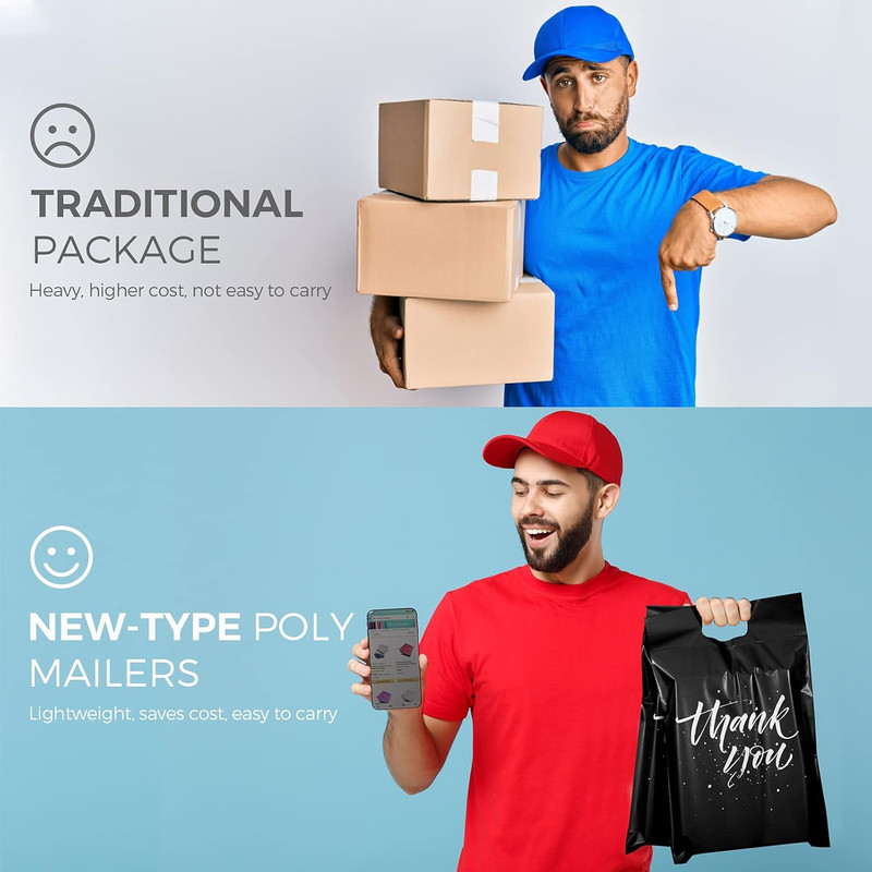 Thank You Poly Mailers 14.5X19 50 Pcs, Easy to Carry Shipping Bags with Handle, gallery