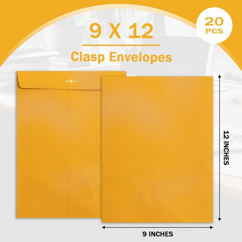 20 Pack Clasp Envelopes 9 x 12, 100 GSM Heavy Paper, Goefun Large Yellow Mani... gallery