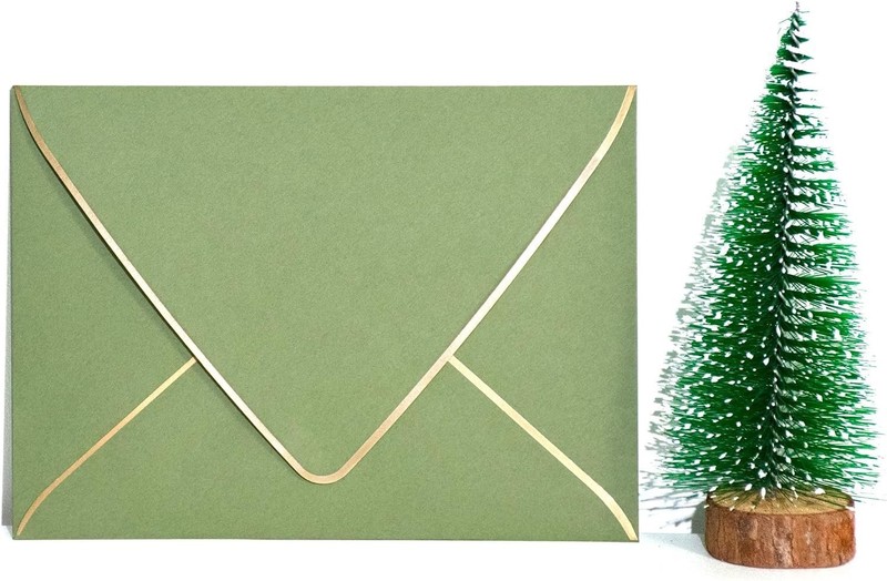 Thick Luxury Sage Green Envelopes with Gold Border - 5.25 x 7.25 Inches, 25 Pack gallery