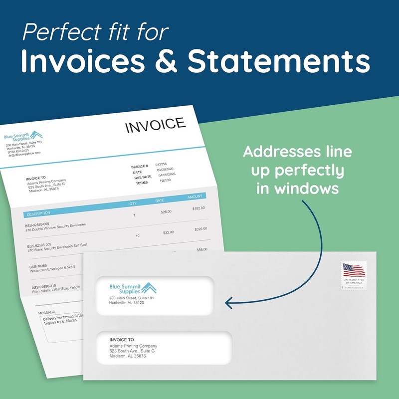 500 No. 9 Flip and Seal Double Window Security Envelopes - Designed for gallery