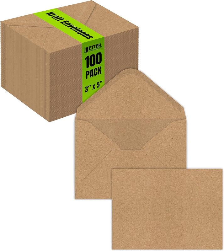 Kraft Invitation Envelopes, 100-Pack, A1 Size (3.625″ X 5.12″), Strong 35 Lb. Pa