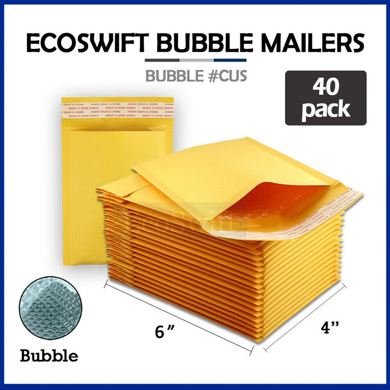 40 #0000 4 x 6 ECOSWIFT SMALL SELF SEAL KRAFT BUBBLE MAILERS PADDED ENVELOPES