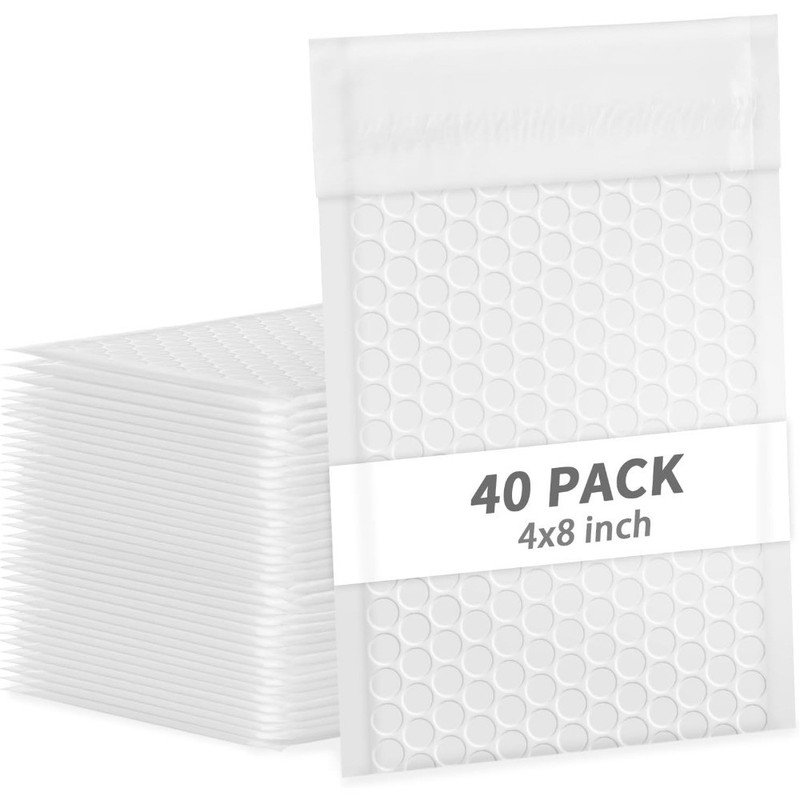 4×8 Inch White Bubble Mailers 40 Pack Self-Seal Poly Padded Envelopes Suitable