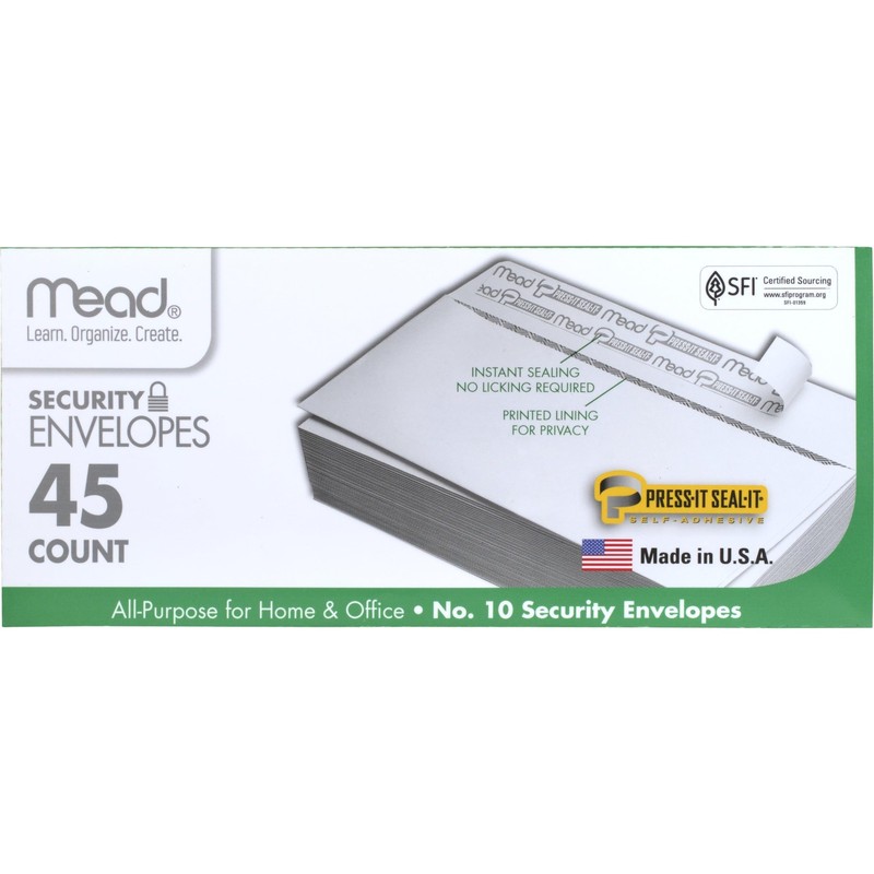 Mead #10 Security Business Envelopes Letter Size 4-1/8″ x 45 Envelopes, White