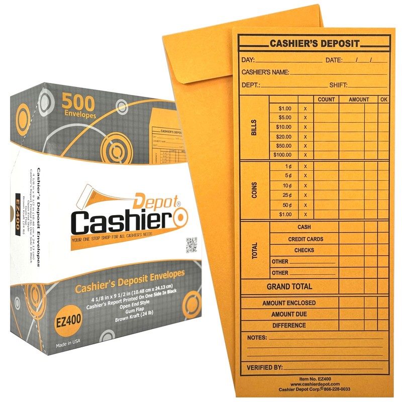 500 Cashier Depot EZ400 Cashier’s Deposit Report Envelope, 4 1/8″ x 9 1/2″, Stur