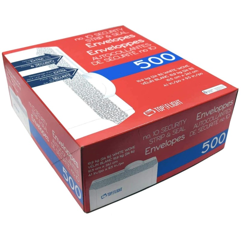 Top Flight Self-Seal Envelopes, White, 24 lb, 500 Ct