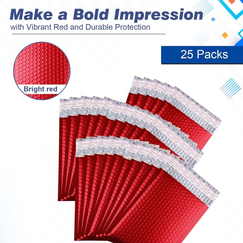 Metallic Matte Red Bubble Mailers - Durable 4x8 Inch Padded Envelopes with Se... gallery