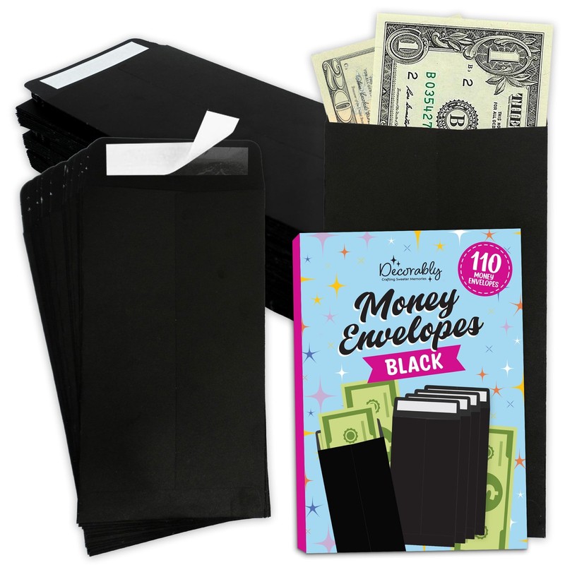 110 Pack Black Cash Envelopes for Money – 6.5″ x 3.5″ with Self-Adhesive; thi…