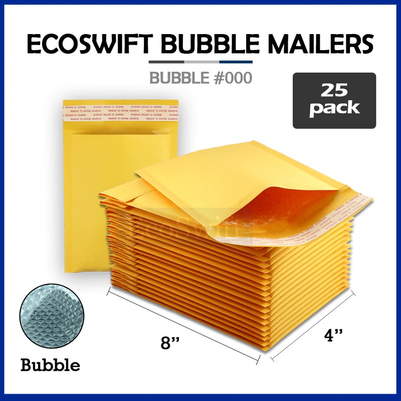 25 #000 4×8 ECOSWIFT KRAFT BUBBLE MAILERS PADDED ENVELOPES 4″x8″
