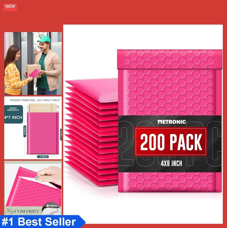 Bubble Mailers 4×8 200 Pack Pink Self Seal Padded Envelopes for Small Business