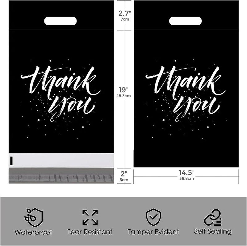 Thank You Poly Mailers 14.5X19 50 Pcs, Easy to Carry Shipping Bags with Handle, gallery