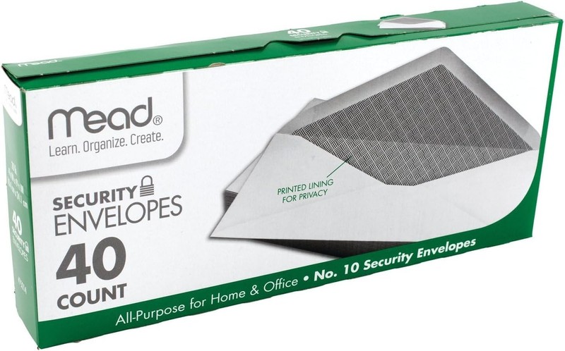 Mead #10 Envelopes, Letter Size, 4-1/8" x 9-1/2", Security Printed Lining for Pr gallery