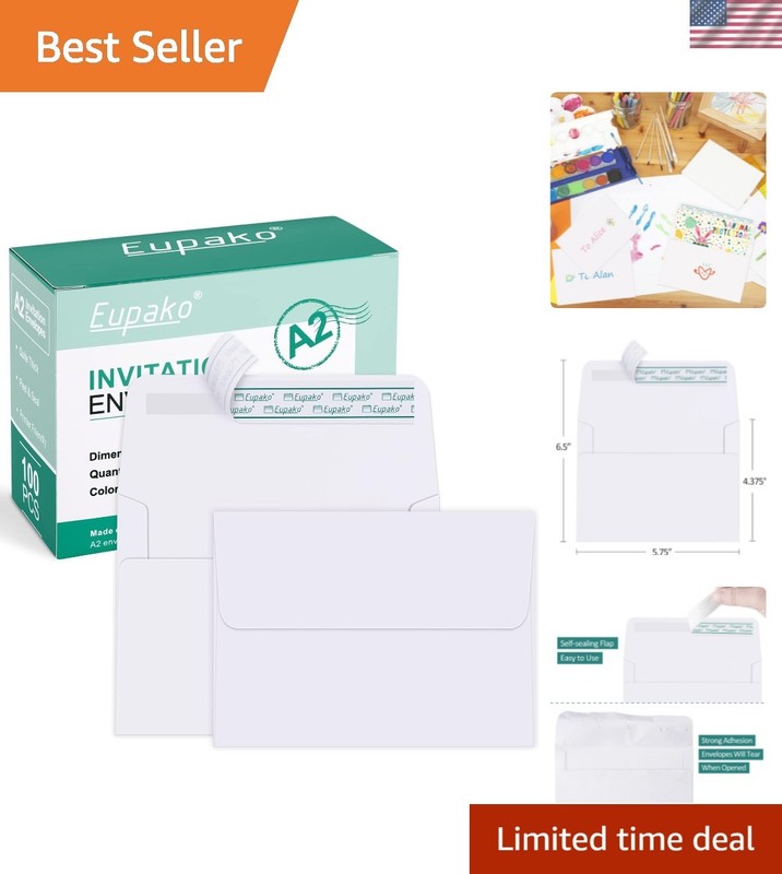 A2 White Paper Envelopes 100 Pack 4.375x5.75" Invitation Envelopes Self Seal ...