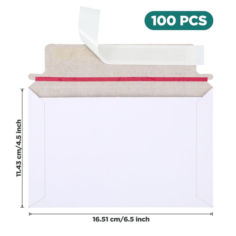 100 Pack Rigid Mailers Self Seal Stay Flat White Cardboard Photo Document Shi... gallery