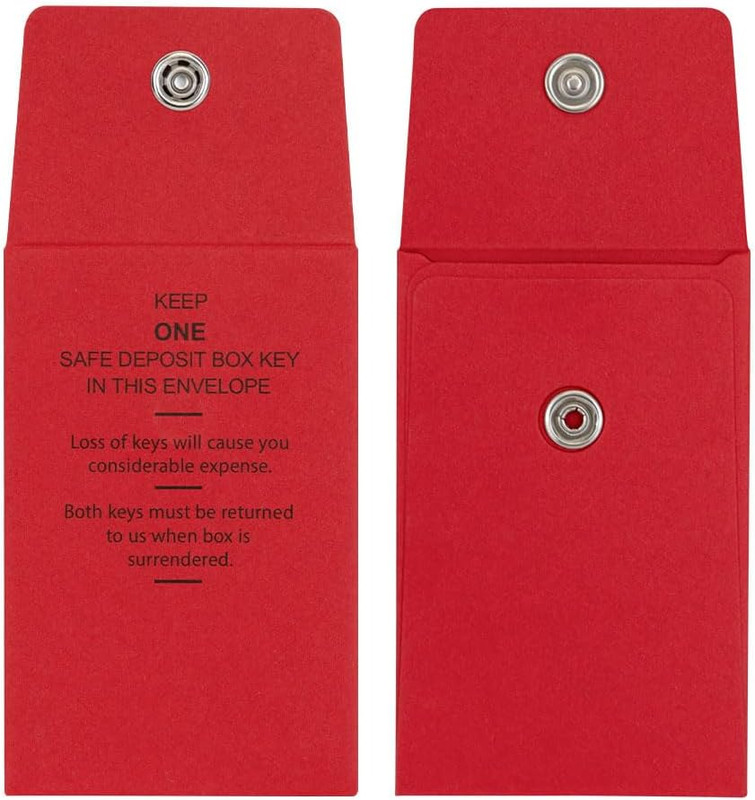 Compact Red Safe Deposit Envelopes with Snap Lock Fastener – 100 Pack