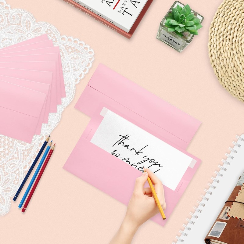 LIKAJON 50 Pack #10 Business Envelopes, Pink Standard Envelopes Self Seal, Le... gallery