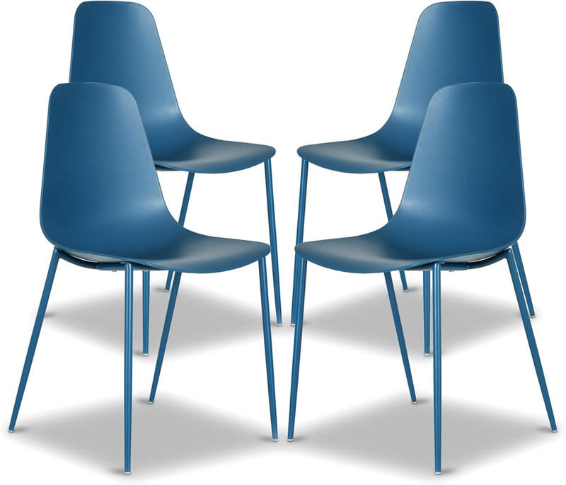 Isla Modern Kitchen Chairs Set of 4 - Plastic Dining Chair with Metal Legs - Qui