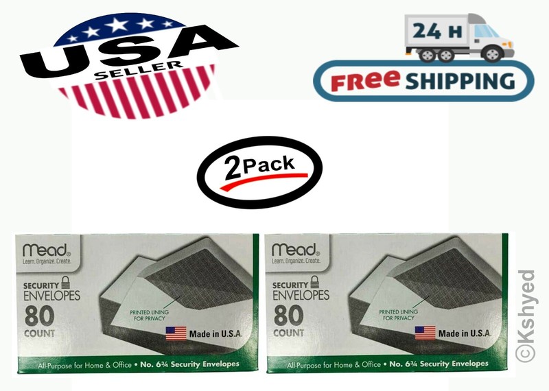 Mead White Security Envelopes #6 3/4 3 5/8″ x 6 1/2″ (2 Pack) 80 Ct each – New