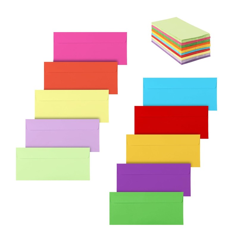 100 Pack Colorful Envelopes #10,Envelopes Letter Size,#10 Business Envelopes,Env
