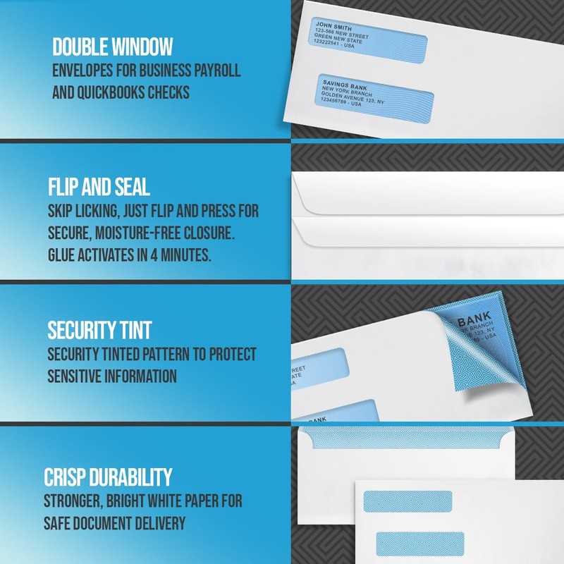 Compuchecks Double Window Envelopes #8- Flip and Seal Flap, One Size, White gallery