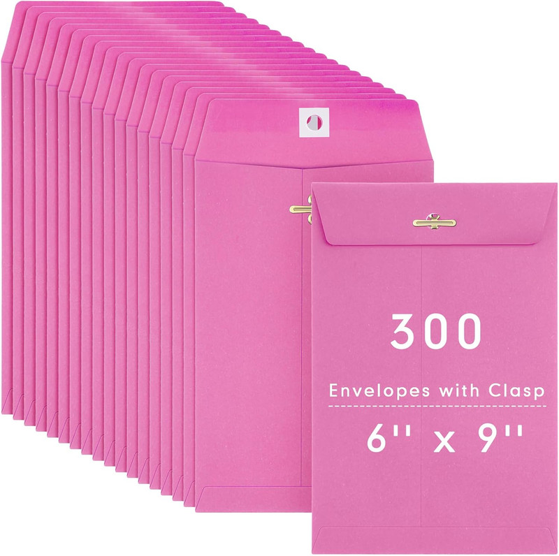 300 Pcs 6×9 Manilla Envelopes with Clasp Closure for Mailing and Storage
