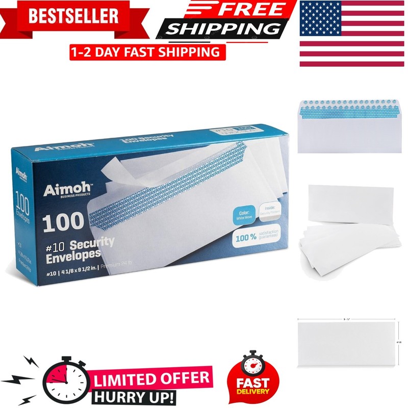 Security Self Seal Envelopes – 100 Qty |No Window, EnveGuard, 4⅛ x 9½”, White…