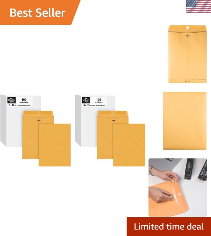 9″ x 12″ Clasp Envelopes, Brown Kraft, Gummed Flap, 100/Box Pack of 2