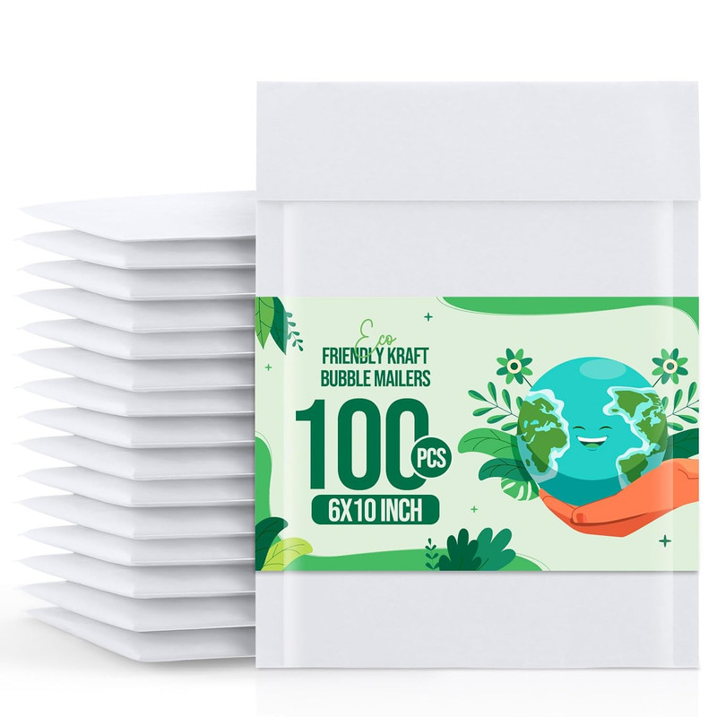White Kraft Bubble Mailer 6X10″ 100 Pack Usable Size 6X9″ Thick Padded Envelopes