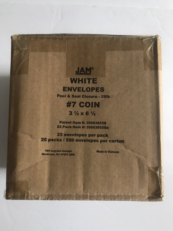JAM Paper Self Seal #7 Coin Business Envelopes 3 1/2″ x 6 1/2″ White 500/PackNEW