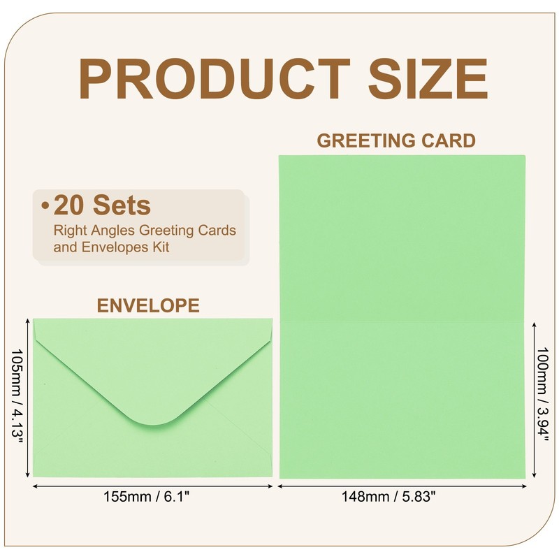 20Sets 4 x 6" Blank Greeting Card and Envelopes, Right Angles Cards, Light Green gallery