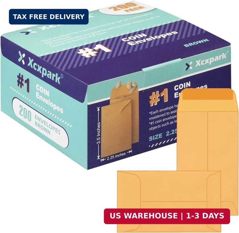 Xxcxpark 200PCS #1 Coin Envelopes 2.25×3.5 inches Brown Kraft Envelopes Classic