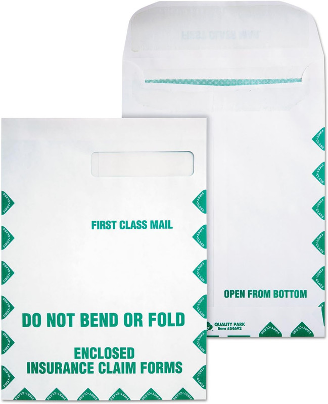 Health Claim Insurance Envelopes, with Security Tint and First Class Border, for