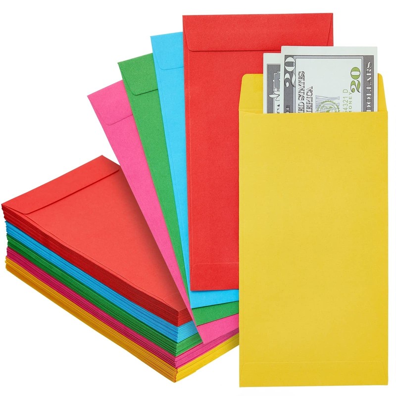 100 Pack Colorful Money Envelopes for Cash, Payroll, Money Saving, Coins, Curre