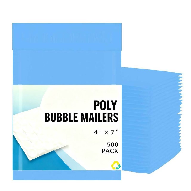 #0000 4x7 4x6 Color Poly Bubble Envelopes Mailers Padded Bags Light Blue 500 Pcs