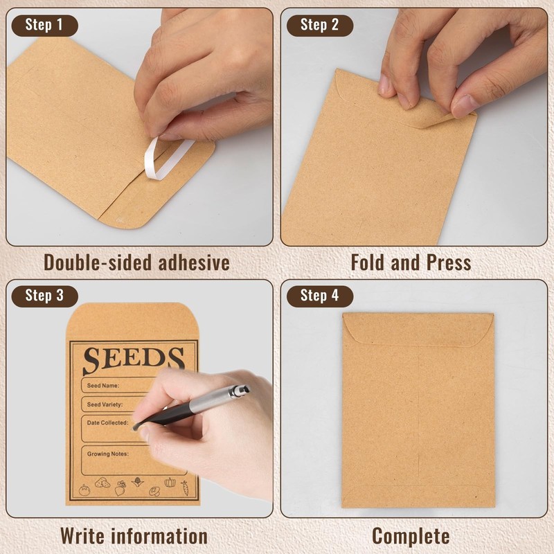 150 Pack Reusable Kraft Seed Envelopes 4.7x3.1in Seed Storage Organizer NEW gallery