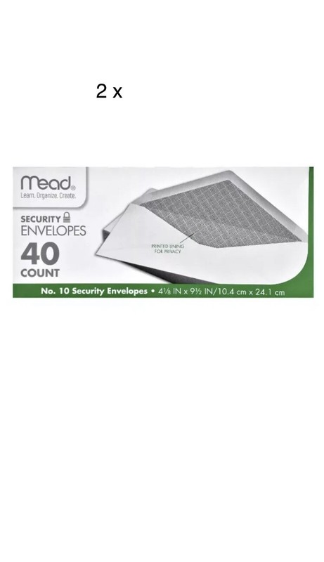 NEW (2 Pack) MEAD SECURITY ENVELOPES #10 4 1/8" x 9 1/2" WHITE NO. 10
