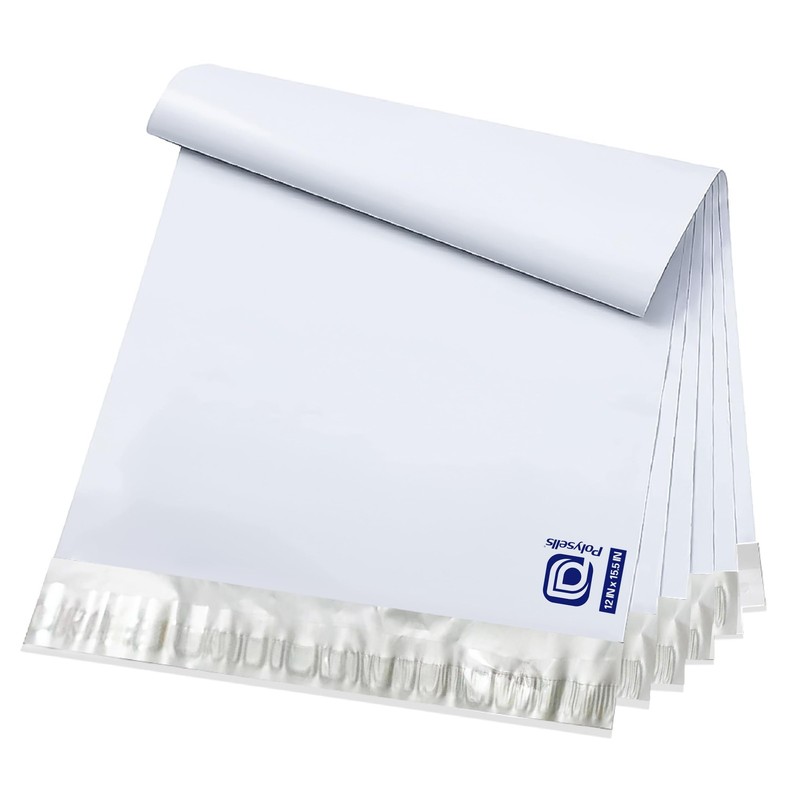 500 pcs 12×15.5 Inches White x Silver Poly Mailers Shipping Envelopes, Strong…