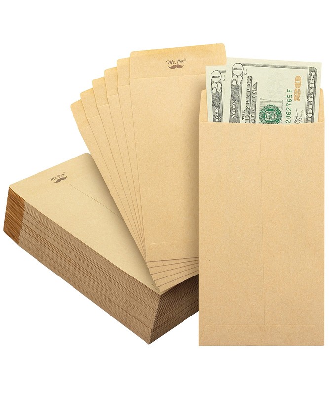 100 Pack Money Envelopes 6.5×3.5 Cash Budgeting Saving Challenge Brown Bulk Sets