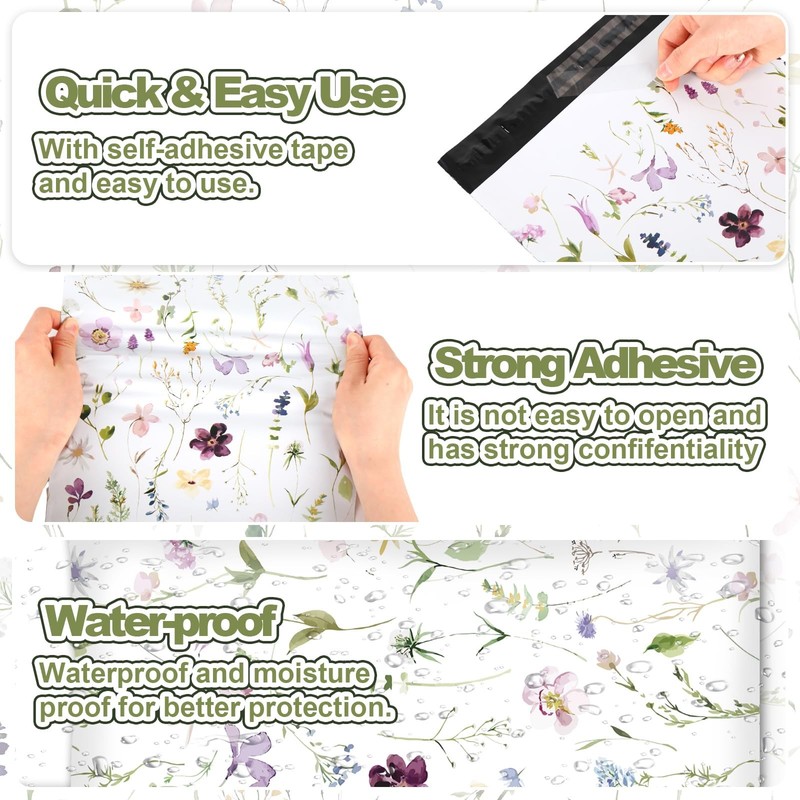 100Pcs 10 x 13in Floral Poly Mailers Wildflowers Packing Bags with -Sealing G... gallery