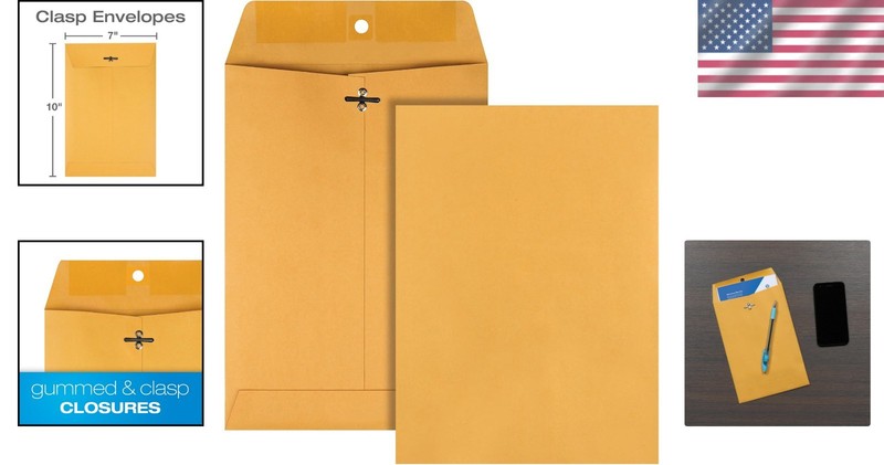 7 x 10 Clasp and Gummed Envelopes, 100 Pack - Durable and Opaque for Privacy gallery