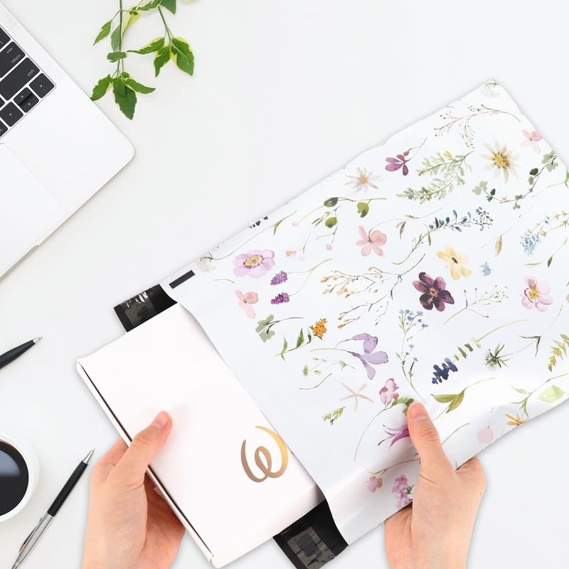 100Pcs 10 x 13in Floral Poly Mailers Wildflowers Packing Bags with -Sealing G... gallery