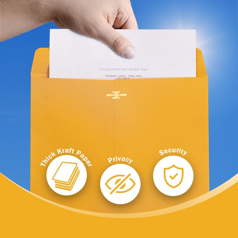 20 Pack Clasp Envelopes 9 x 12, 100 GSM Heavy Paper, Goefun Large Yellow Mani... gallery