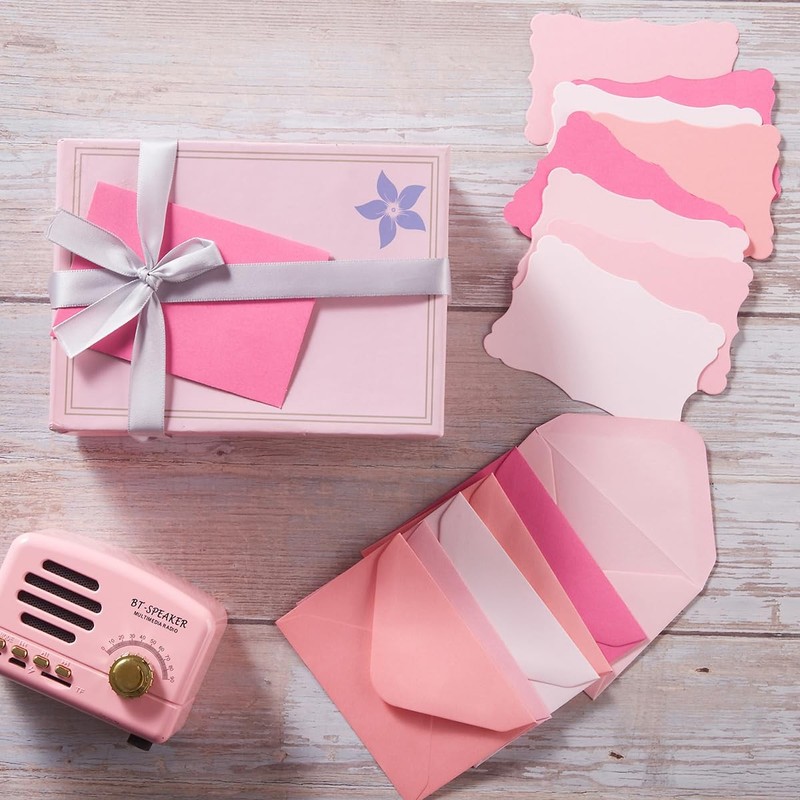 100 Pack Mini Envelopes with Note Cards in 5 Colors for Wedding, Birthday, Ba... gallery