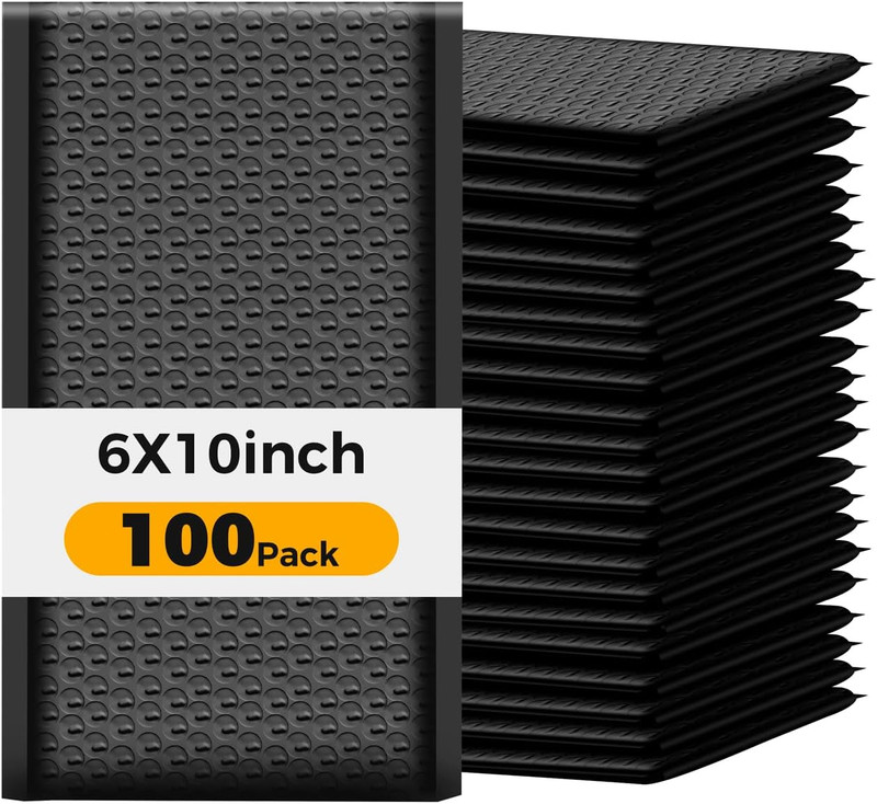 100 Pack Bubble Mailers – Black Self-Sealing Padded Envelopes, 6X10 Inch Shippin