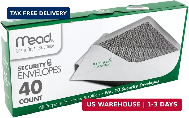 Mead #10 Envelopes, Letter Size, 4-1/8" x 9-1/2", Security Printed Lining for Pr gallery