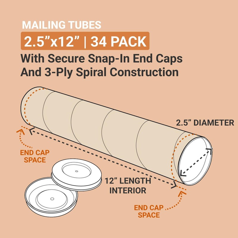 Box Usa Aviditi Cardboard Tubes Caps 12L X 2.5W X 2.5H Pack Of 34 Poster Tube gallery