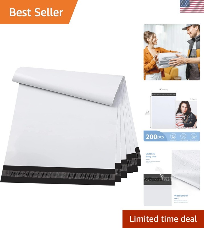 Versatile 200 Pack 9×12 White Poly Mailers – Secure Shipping for All Occasions