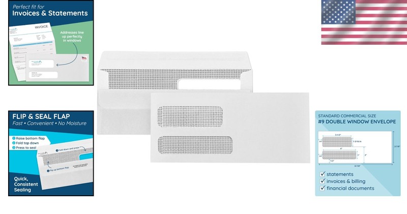 500 No. 9 Double Window Security Envelopes for Streamlined Billing gallery