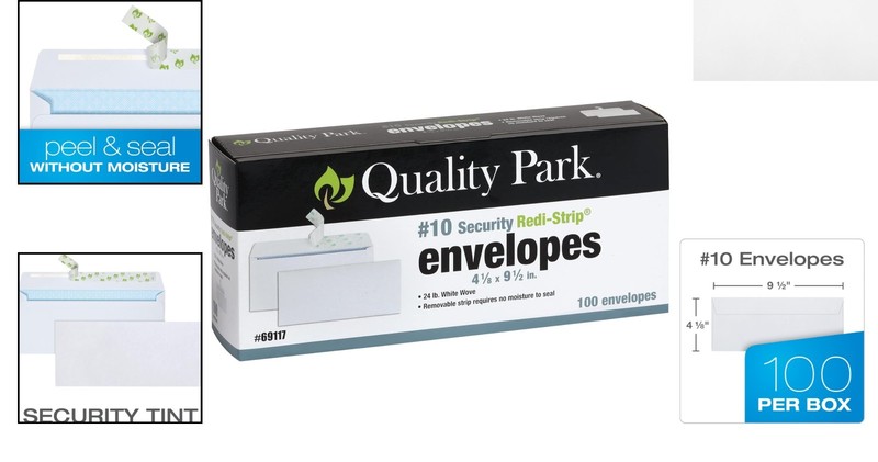 100 Count Security Envelopes with Redi-Strip Seal - 24 lb White, 4-1/8" x 9-1/2" gallery